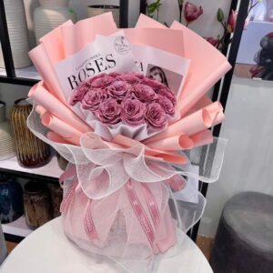 bó hoa nhũ rose 20 bông màu nude